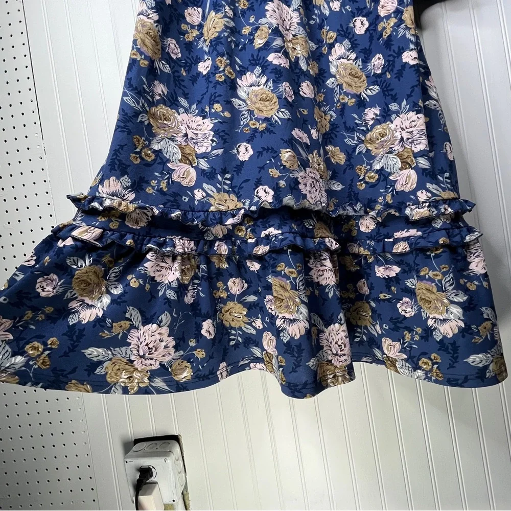 Suzanne Betro Navy Floral Wrap Maxi Dress Ruffle Hem Long Sleeve Plus 2X Boho - Picture 5 of 7